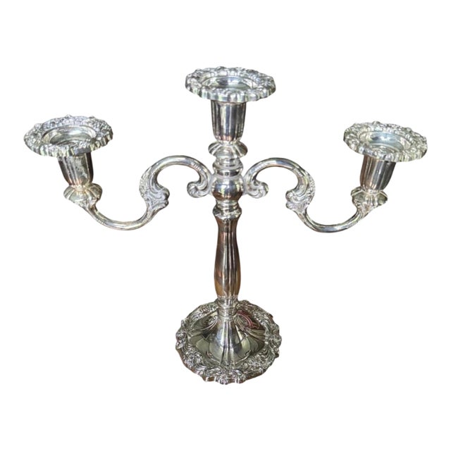 Midcentury Sheffield Silverplate Heavy 3 Arm Candelabra Made in Italy For Sale