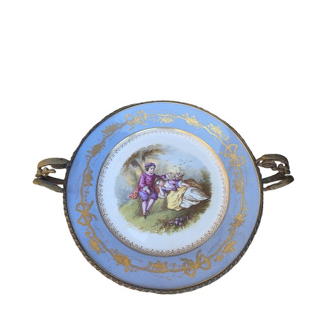 French Antique French Château De Fontainebleau Porcelain & Gilt Bronze (Ormolu) Centerpiece Bowl For Sale - Image 3 of 9