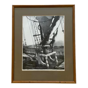 Nautical Lithograph by John A. Nobel, Framed and Signed