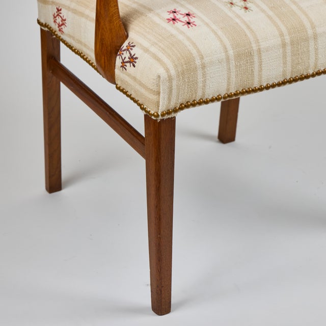 Mid-Century Danish Teak Arm Chairs, Newly Upholstered in a Vintage Turkish Rug | Pair For Sale In Los Angeles - Image 6 of 18