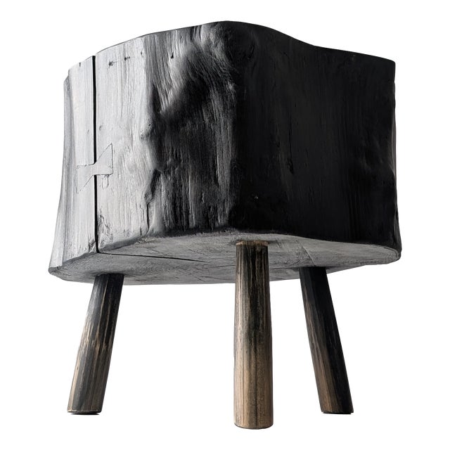 Wabi-Sabi Stool in Black Ebonized Wood with Butterfly Joints, 1990s For Sale