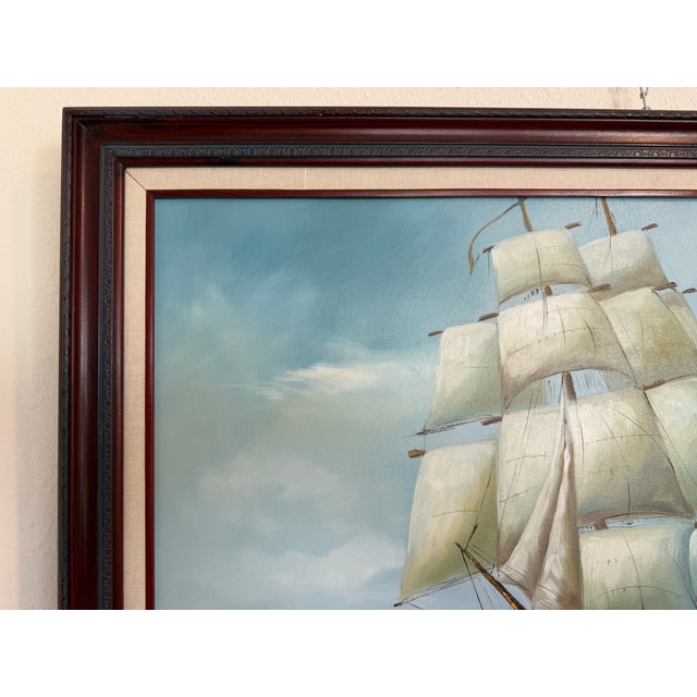 Late 20th Century Late 20th Century Charley - Original Marine Oil Painting Tall Ship on Open Sea Nautical Seascape For Sale - Image 5 of 11
