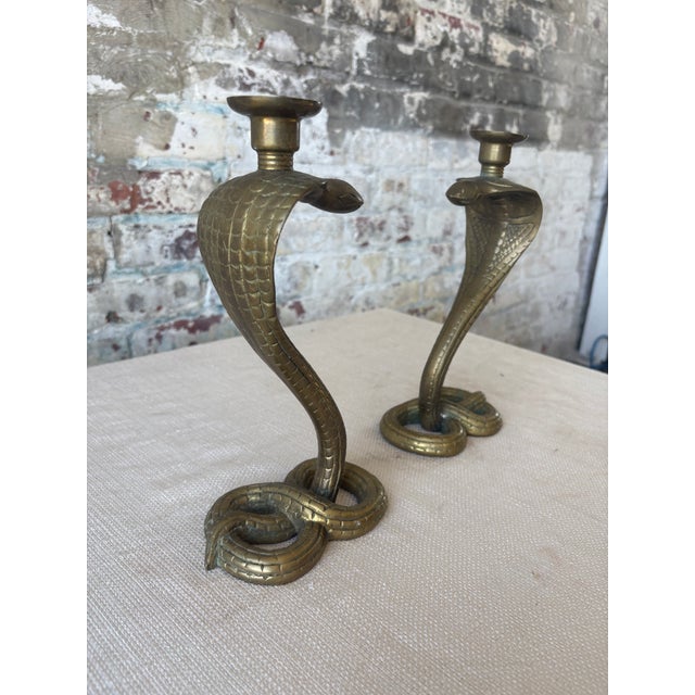 1970s Brass Cobra Candlestick Holders – Pair For Sale - Image 4 of 6