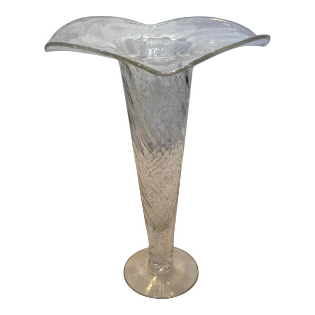 Mid-Century Murano Art Glass Bullicante Wavy Rim Trumpet Vase For Sale