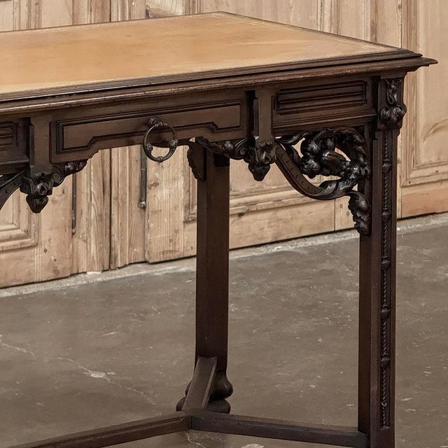 Burnt Umber 19th Century French Gothic Walnut Writing Desk With Leather Top For Sale - Image 8 of 18