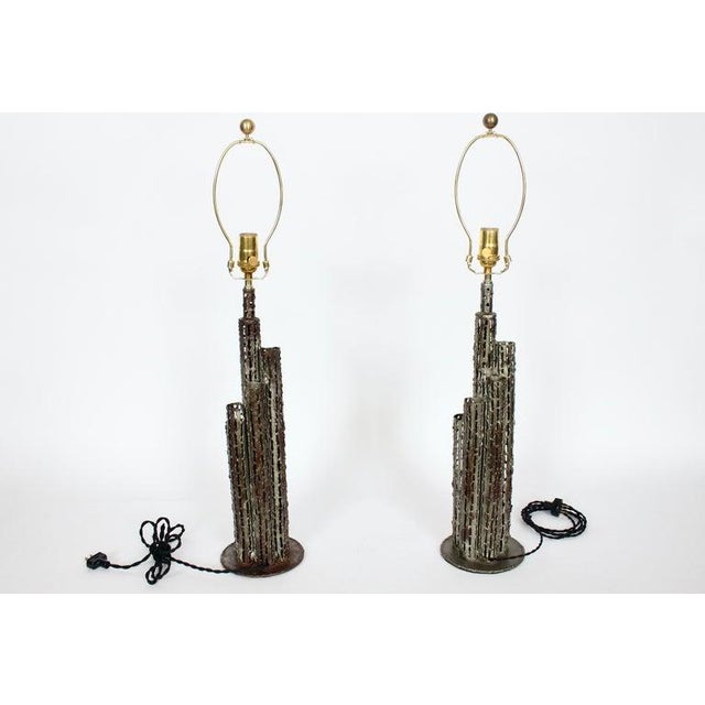 Brutalist Marcello Fantoni Brutalist Torch Cut Iron "Skyscraper" Table Lamps - A Pair For Sale - Image 3 of 13