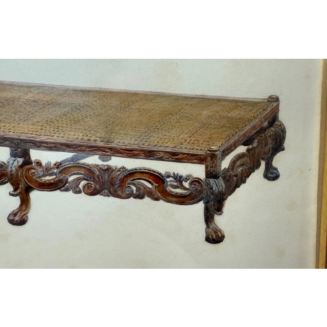 Antique 19th Century Original English Caned Chaise Lounge Watercolor Painting For Sale In New York - Image 6 of 11