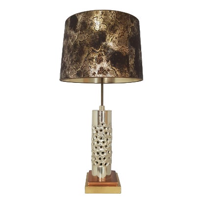 Vintage Brutalist Table Lamp in Silver-Plated Aluminum by Willy Luyckx for Aluclair, 1960s For Sale