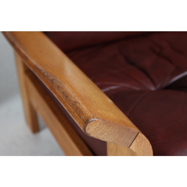 Brutalist Lounge Chairs in Oak and Reddish Brown Leather, 1970s, Set of 2 For Sale - Image 10 of 17
