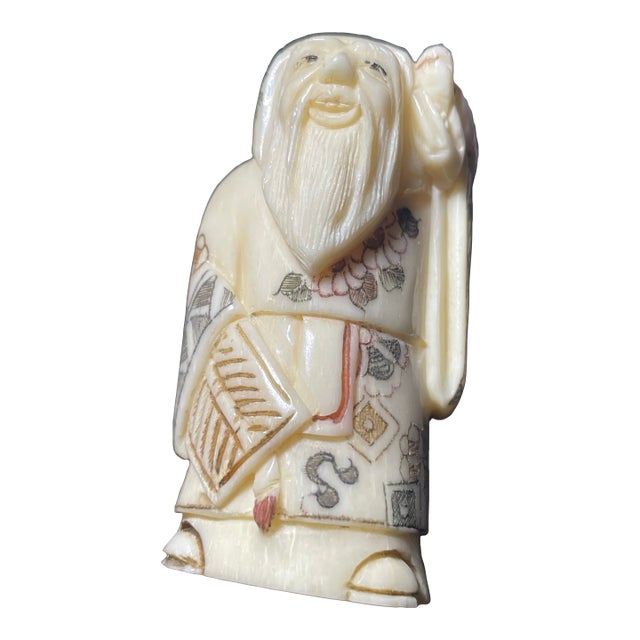 Netsuke Antique Carved Immortal With Turtle Japanese For Sale