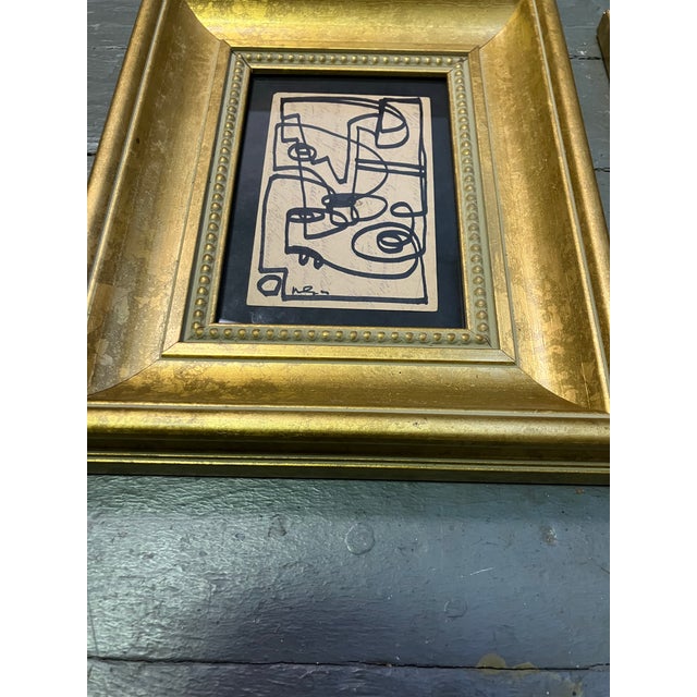 3 original marker drawings done on vintage hand written post cards approx 3.5 x 5.5 laid down on black paper All are...