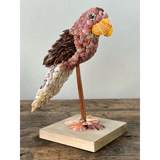 Cinnamon Vintage Boho Shell Encrusted Bird on a Perch For Sale - Image 8 of 8