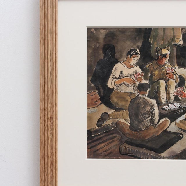 1930s Yves Brayer, Soldiers Playing Cards, 1939, Watercolor, Framed For Sale - Image 5 of 15
