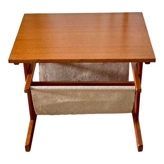 Vintage Mid Century Modern Danish Magazine Table Made of Teak and Canvas, Circa 1970s. Maker Is PBJ Mobler. For Sale