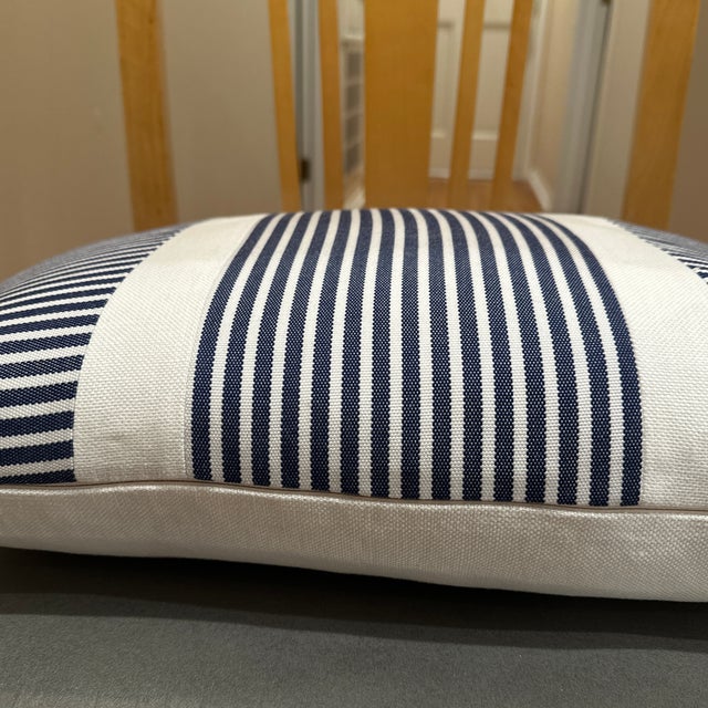 Handcrafted decorative pillowcase, white and navy stripes linen, white back solid linen with an invisible zipper,...
