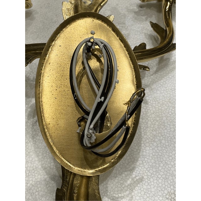 Antique French Empire Double-Arm Wall Sconce Solid Brass Acanthus Leaf For Sale In Pittsburgh - Image 6 of 6