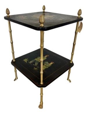 Chinoiserie Two Tier Side Table With Brass Paw Feet, Maison Bagues Style