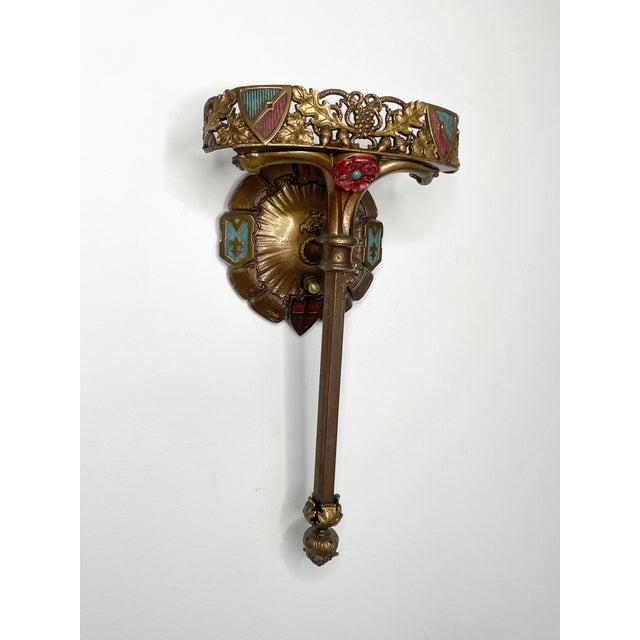 Spanish Revival Antique Arts & Crafts Sconce Spanish Revival 1920s Polychrome Lighting - a Pair For Sale - Image 3 of 7