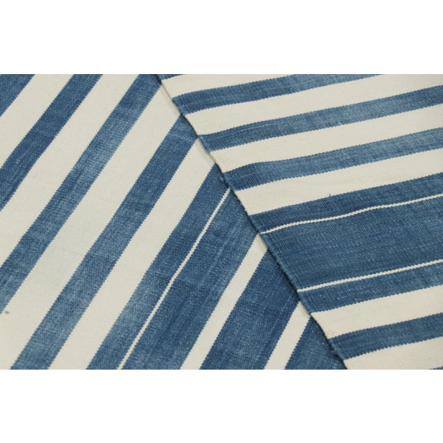 White Rug & Kilim's Contemporary Dhurrie Rug in Dark Blue and White Stripes - 13x19 For Sale - Image 8 of 9