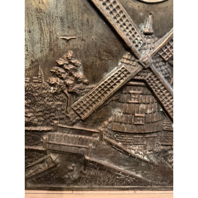 Metal Antique Embossed Fireplace Summer Cover, Windmill Scene, Bronze-Tone Metal For Sale - Image 7 of 13