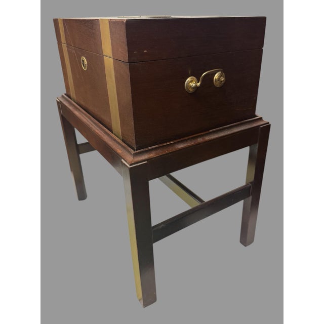 Brown Antique Georgian Brass Bound Mahogany or Walnut Cellarette Box on Stand For Sale - Image 8 of 11