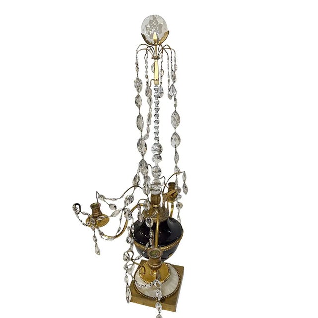 Russian Gilt Bronze Mounted Amethyst and Cut Glass White Marble Candelabra - a Pair For Sale - Image 4 of 8
