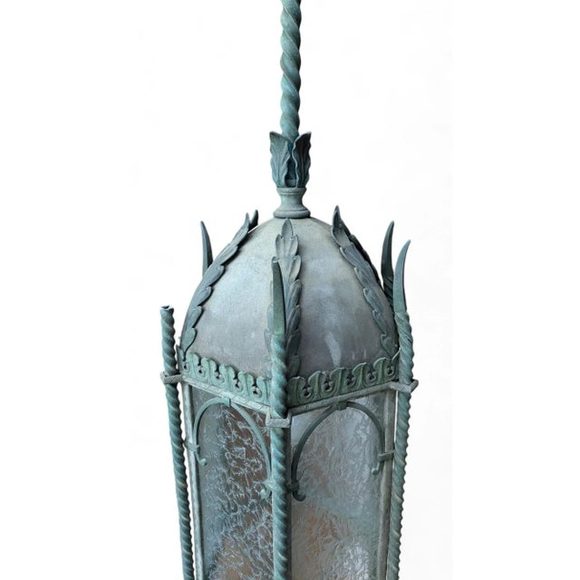 Metal Early 20th Century Bronze Verdigris Spanish Revival Exterior Lantern For Sale - Image 7 of 9