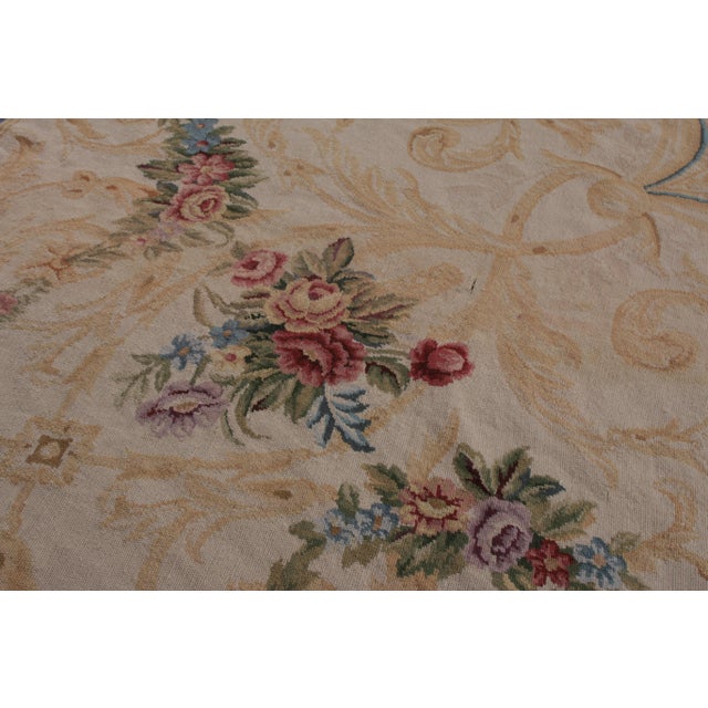 Rug & Kilim’s European Style Needlepoint Rug in Cream With Floral Medallion For Sale In New York - Image 6 of 9