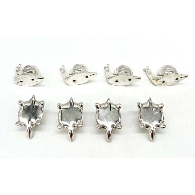 Set of 8 Silver-Tone Snail & Turtle Place Card Holders – Whimsical / Coastal Cottage For Sale In Houston - Image 6 of 10