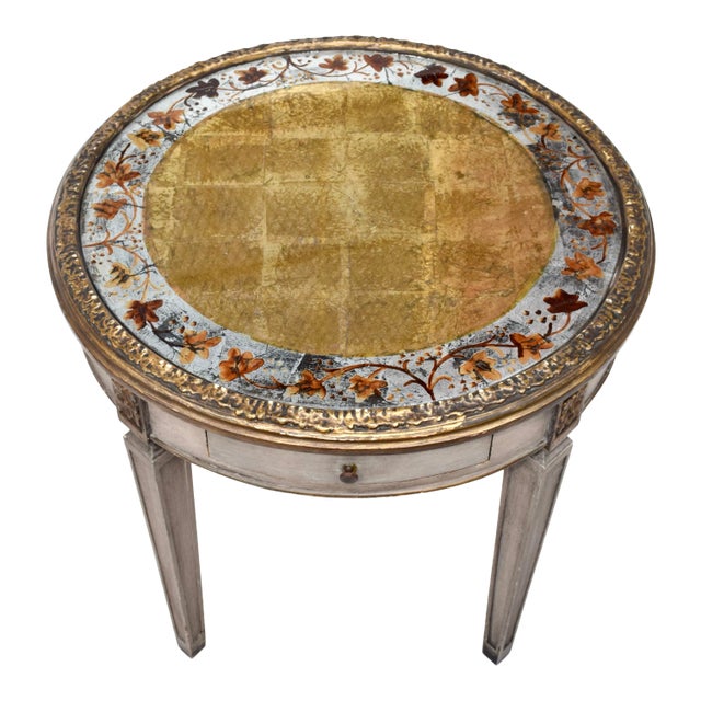 Early 20th Century Directoire Style Verre Eglomese Parcel Gilt Table For Sale