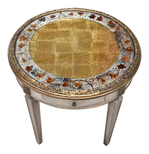 Early 20th Century Directoire Style Verre Eglomese Parcel Gilt Table