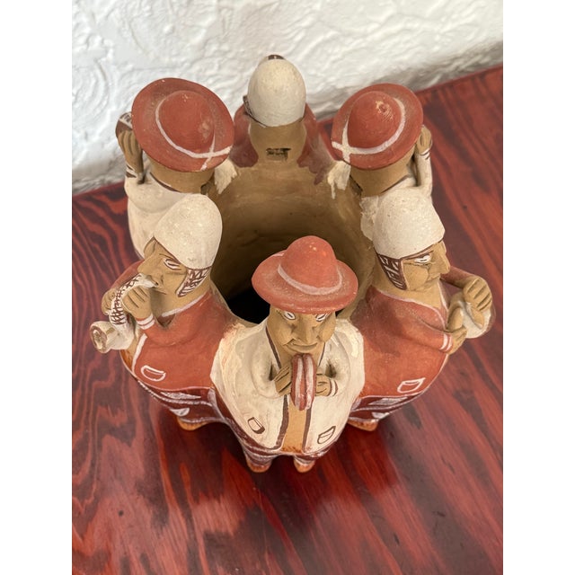 Ceramic Vintage Peruvian Quinua Style Terracotta Folk Art Sculpture of Andean Musicians For Sale - Image 7 of 9