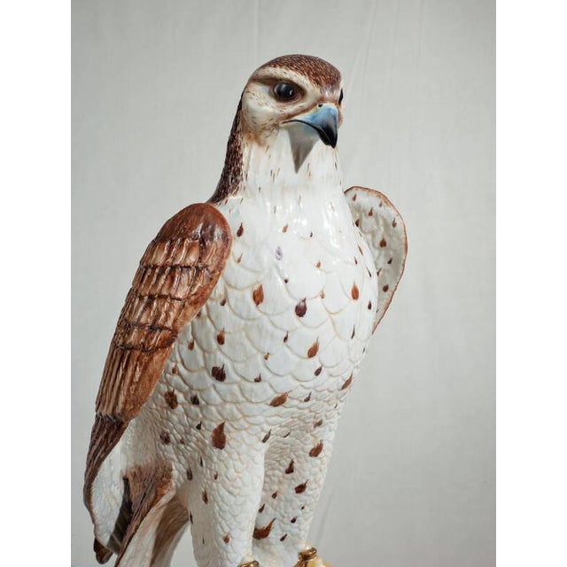 Italian Italian Hand-Painted Porcelain Saker Falcon Sculpture on Brass Base For Sale - Image 3 of 3