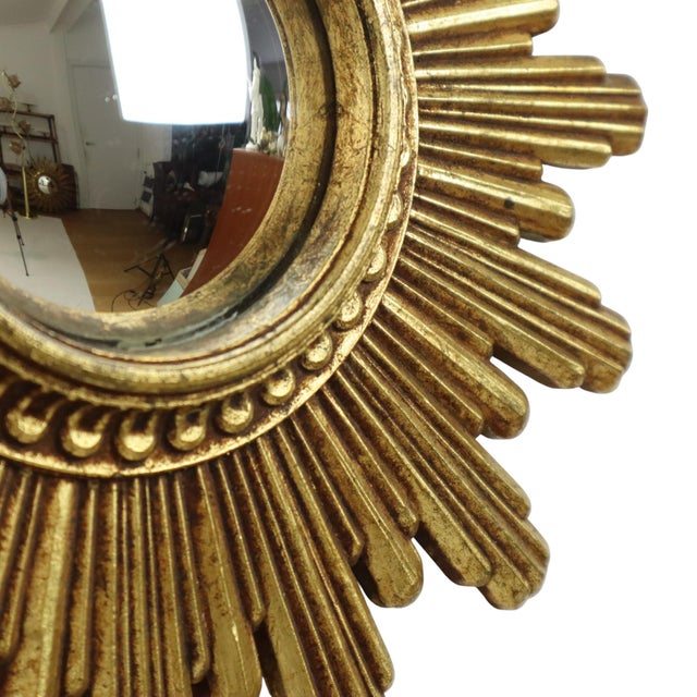 Glass Vintage Gilt Sunburst Mirror, 1960s For Sale - Image 7 of 14