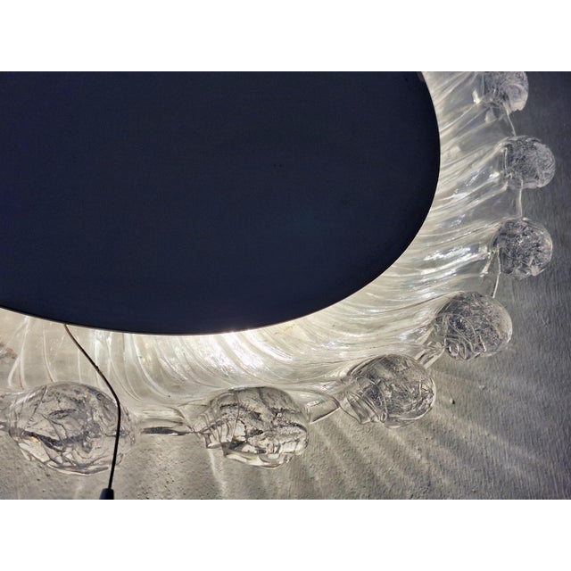 Large Illuminated Circular Beveled Wall Mirror in Melted Ice Acrylic Glass, 1970s For Sale - Image 6 of 12