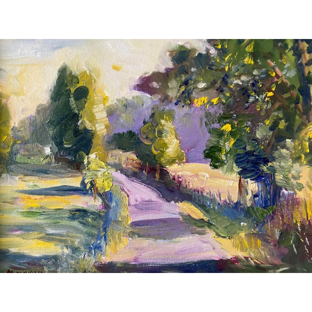 A vibrant original painting created plein-air in rural Missouri. The painting is 12 inches wide by 9 inches tall. The...