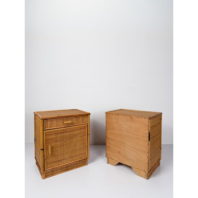Wood Mid-Century Modern Italian Bamboo and Woven Cane Nightstands, 1960s, Set of 2 For Sale - Image 7 of 18