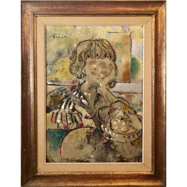 Surrealism Lazzaro Donati, Large Italian Modernist Surrealist Lady Mod Oil Painting "La Ragazza Ungherese", 1963 For Sale - Image 3 of 9