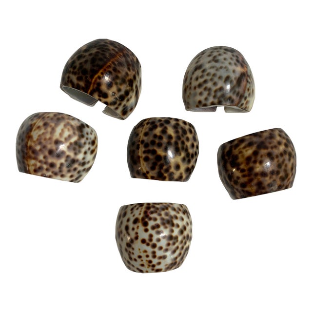Vintage Tiger Cowrie Shell Napkin Rings – Set of 6 For Sale