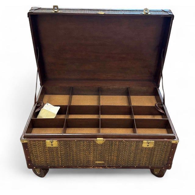 Wood Baker Milling Road Rattan & Leather Campaign Style Trunk Table For Sale - Image 7 of 11