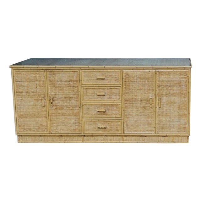 Mid Century Rattan and Bamboo Sideboard, Italy, 1970s For Sale