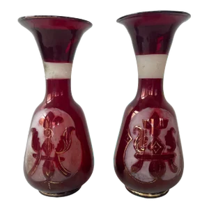 Vintage Bohemian Hand Blown Frosted Glass Vases - Pair