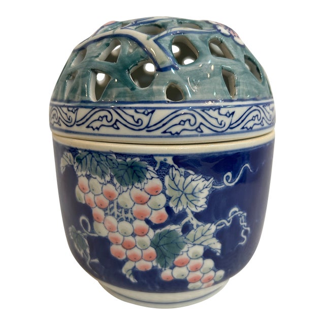 Vintage Porcelain Chinoiserie Flower Frog Vase For Sale