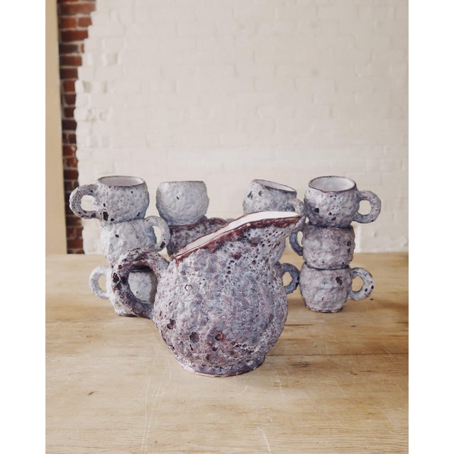 1970s c.a.s. Vietri Fat Lava Ceramic Mug and Pitcher Set, 12 Pieces For Sale - Image 16 of 18
