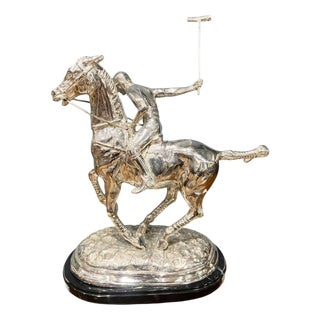 Silver Plated Polo Player Bronze Statue For Sale