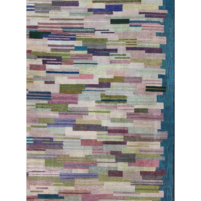 Large American Hooked Rug by George Wells With a Modern Design and Modern Colors 9'0" X 12'3" Large American Hooked Rug by...