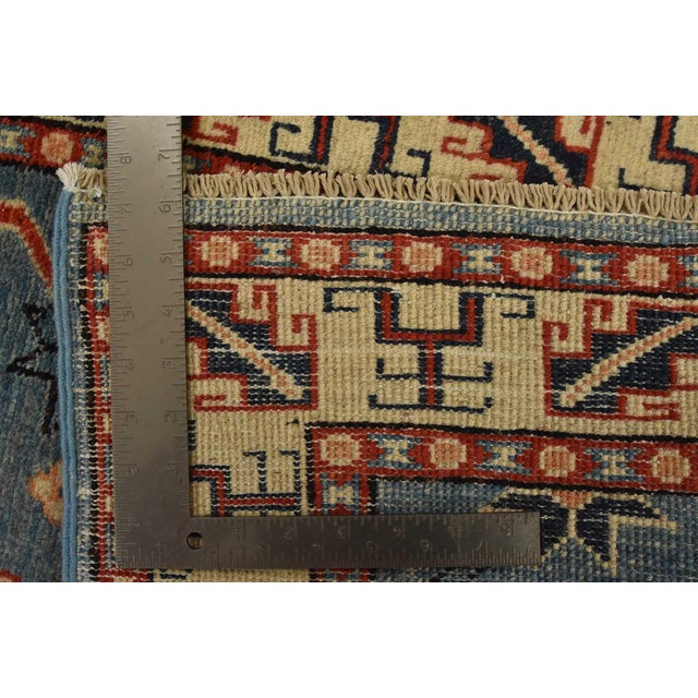 Kazak Rug 2’8” X 4′ Blue Wool Tribal Hand-Knotted Oriental Carpet For Sale - Image 10 of 10