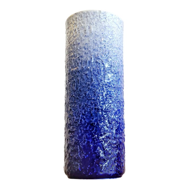 Textured Blue and White Hutschenreuther Cylinder Vase For Sale
