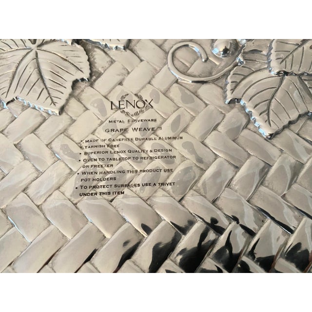 Traditional Late 20th Century Large Lenox Handled Oval Serving Tray Platter Grape Weave Pewter/Silver Color Metal-Wear New in Box For Sale - Image 3 of 11