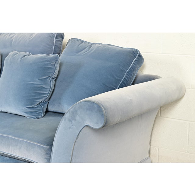 Baker Furniture Blue Velvet Upholstered Roll Arm Sofa For Sale In South Bend - Image 6 of 13